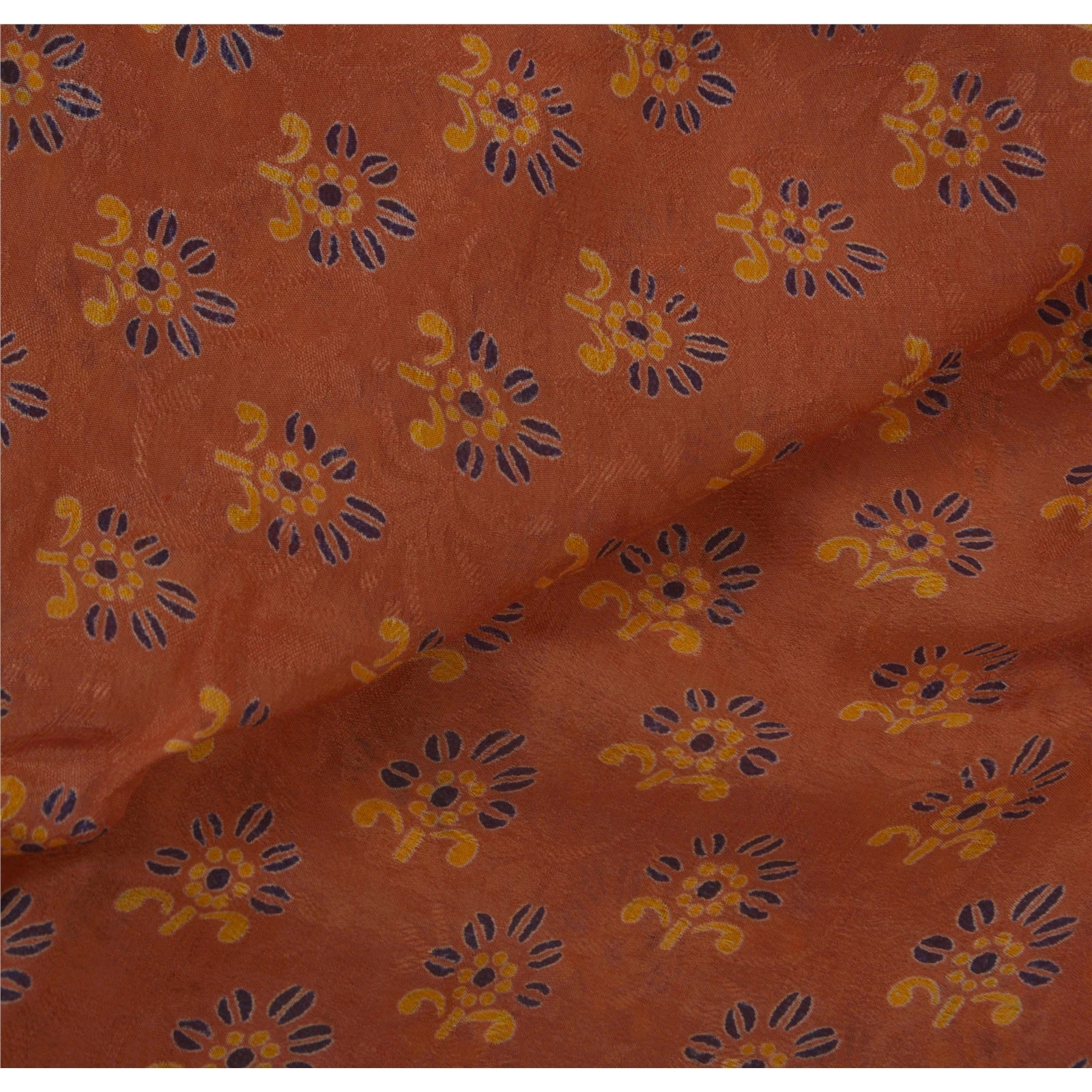 Sanskriti Vintage Coral Pure Georgette Silk Sari: Floral Woven Fabric, Green Border Indian Heritage Textile Craft Supplies Material,