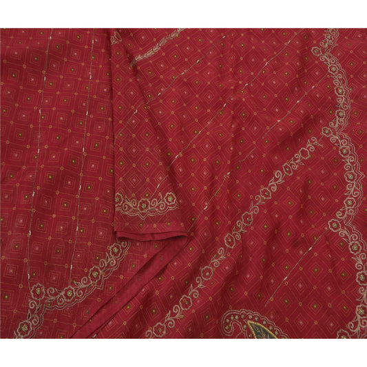 Sanskriti Vintage Red Saree Art Silk Hand Beaded Craft Sustainable Fabric Premium Zari Sari