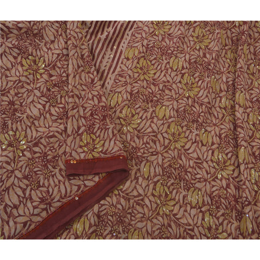 Санскритское винтажное фиолетовое сари из чистого шелка-жоржета, ручная работа, вышитая бисером, сари из экологически чистой ткани