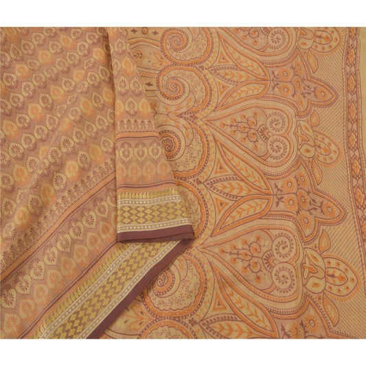 Sanskriti Vintage Cream Saree Cotton Woven Craft 5 Yd Sustainable Fabric Decor Sari