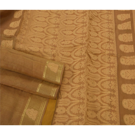 Sanskriti Vintage Green Saree Pure Silk Woven Craft 5 Yd Sustainable Fabric Premium Sari