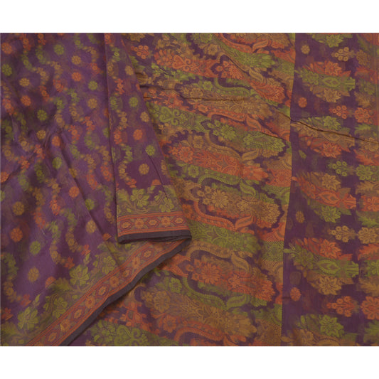 Санскрити Винтаж Фиолетовый Сари Смесовый Шелк Тканый Ремесло 5 Ярдов Экологически Чистая Ткань Премиум Сари