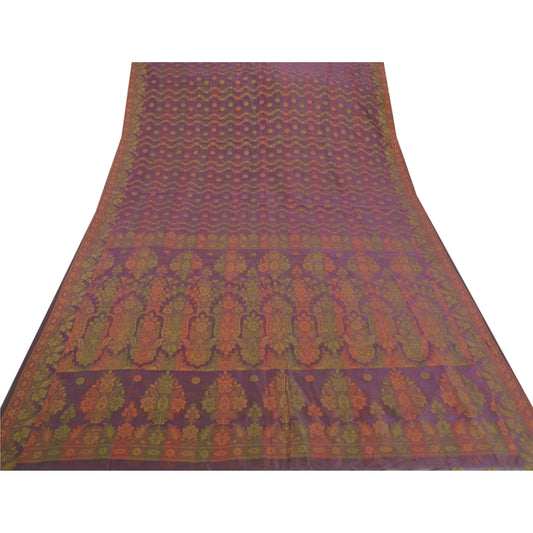 Санскрити Винтаж Фиолетовый Сари Смесовый Шелк Тканый Ремесло 5 Ярдов Экологически Чистая Ткань Премиум Сари