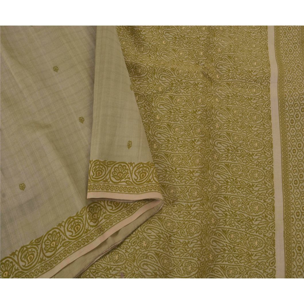Sanskriti Vintage Green Saree Pure Silk Woven Craft 5 Yd Fabric Premium Sari