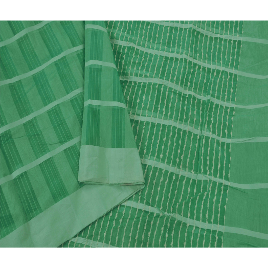 Sanskriti Vintage Green Saree Art Silk Woven Craft Fabric Premium Sari Blouse Pc
