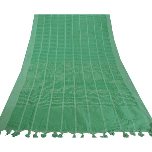 Sanskriti Vintage Green Saree Art Silk Woven Craft Sustainable Fabric Premium Sari Blouse Pc