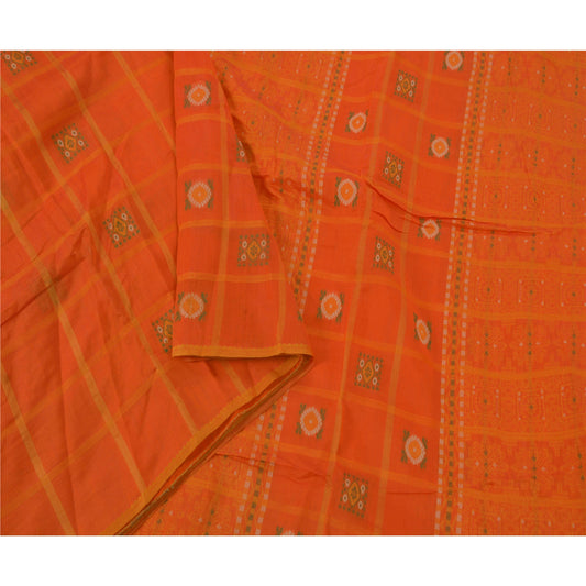 Sanskriti Vintage Orange Sarees Blend Cotton Woven Craft 5 YD Soft Sustainable Fabric Sari
