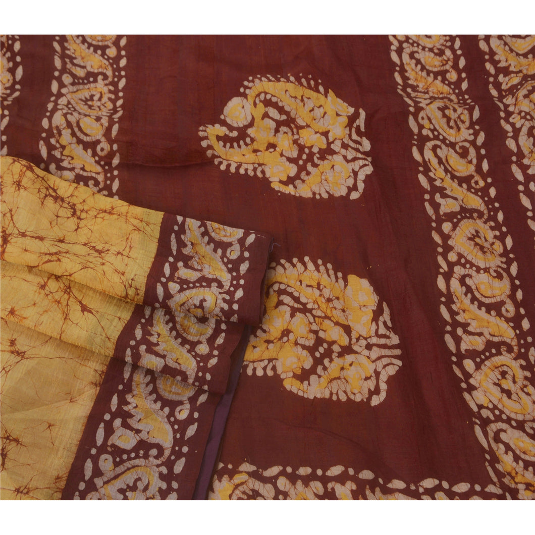 Peach Saree Pure Silk Batik Work Craft 5 Yd Soft Fabric Sari