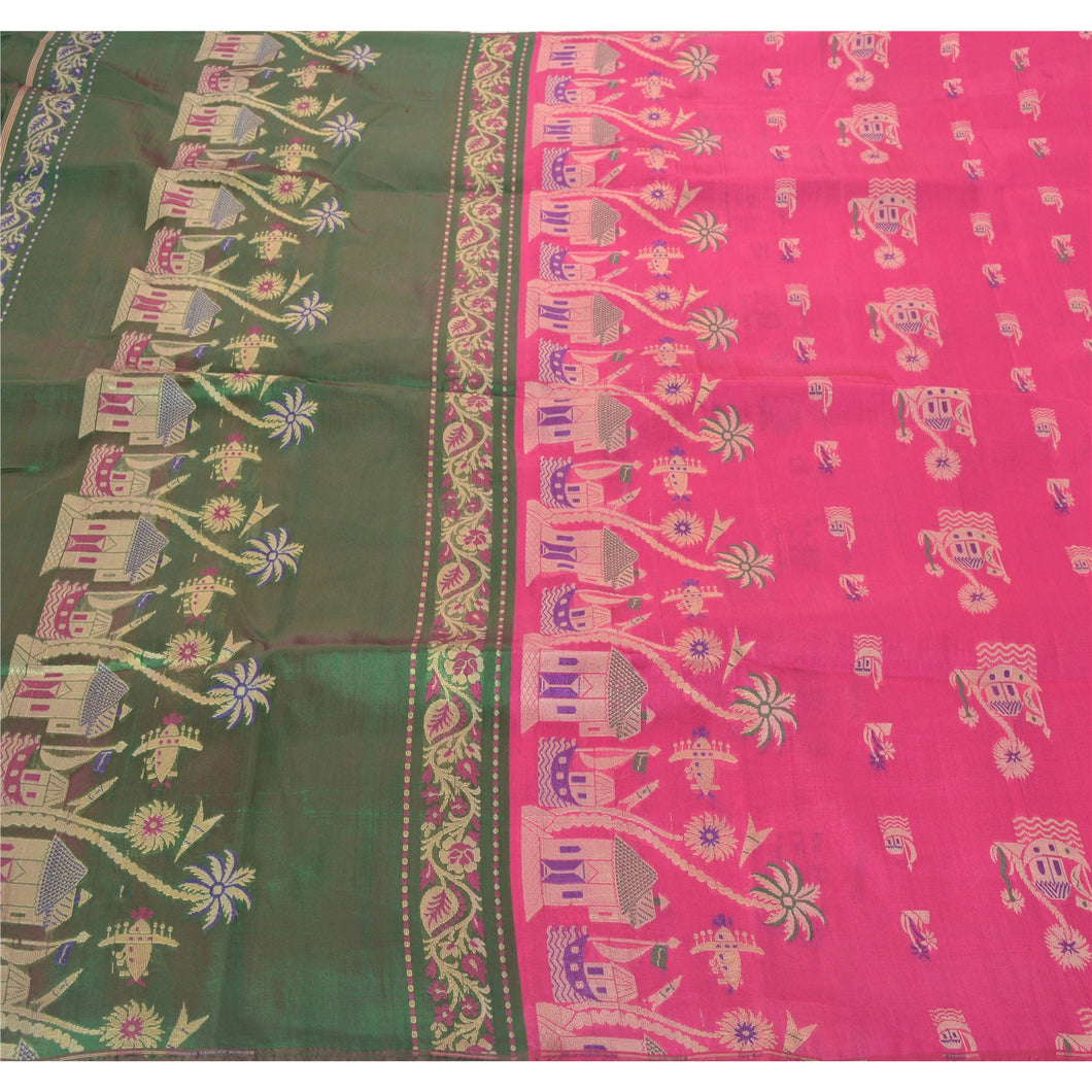 Sanskriti Vintage Pink Indian Sari Blend Silk Woven Craft Fabric Premium Sarees