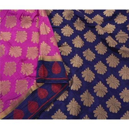 Sanskriti Vintage Pink Saree Art Silk Woven Craft 5 Yd Soft Sustainable Fabric Premium Sari