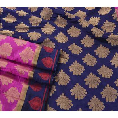 Sanskriti Vintage Pink Saree Art Silk Woven Craft 5 Yd Soft Sustainable Fabric Premium Sari