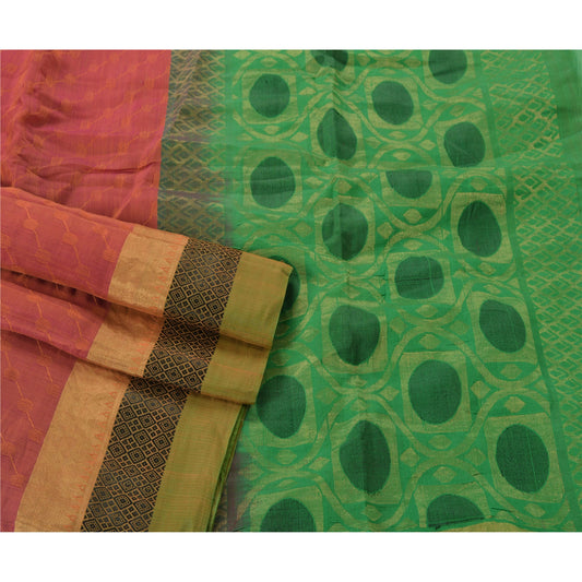 Sanskriti Vintage Peach Saree Blend Cotton Woven Craft 5 Yd Sustainable Fabric Premium Sari