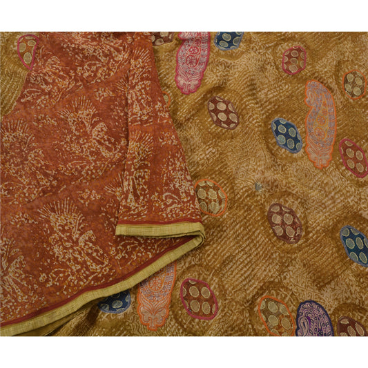 Sanskriti Vintage Orange Saree Pure Georgette Silk Embroidered Craft Sustainable Fabric Sari