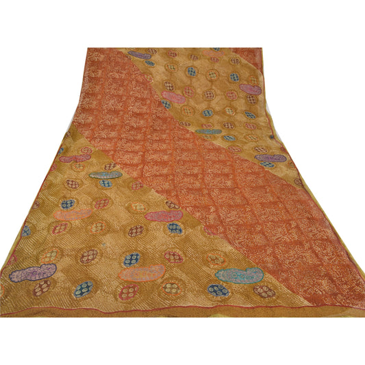 Sanskriti Vintage Orange Saree Pure Georgette Silk Embroidered Craft Sustainable Fabric Sari
