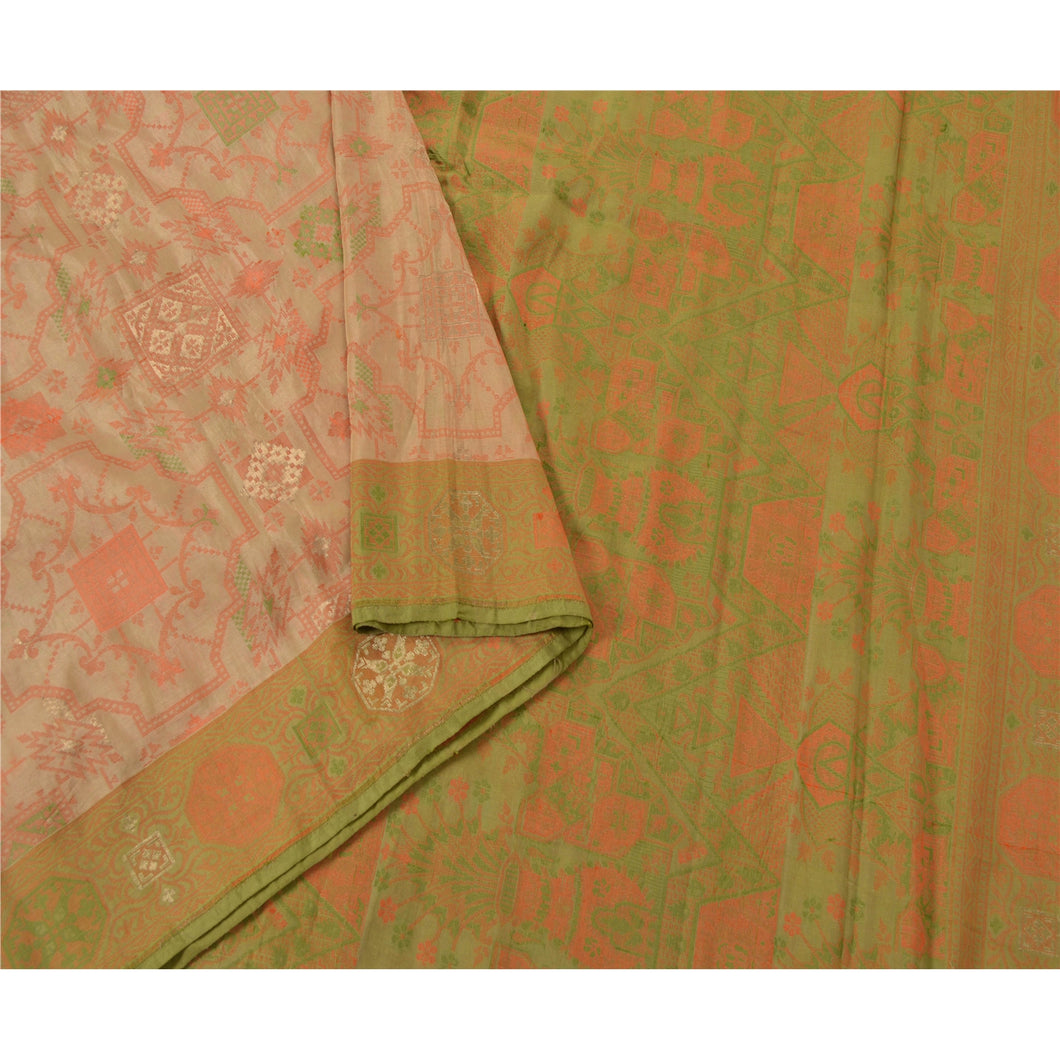 Cream Saree Pure Silk Woven Craft 5 Yd Fabric Premium Sari