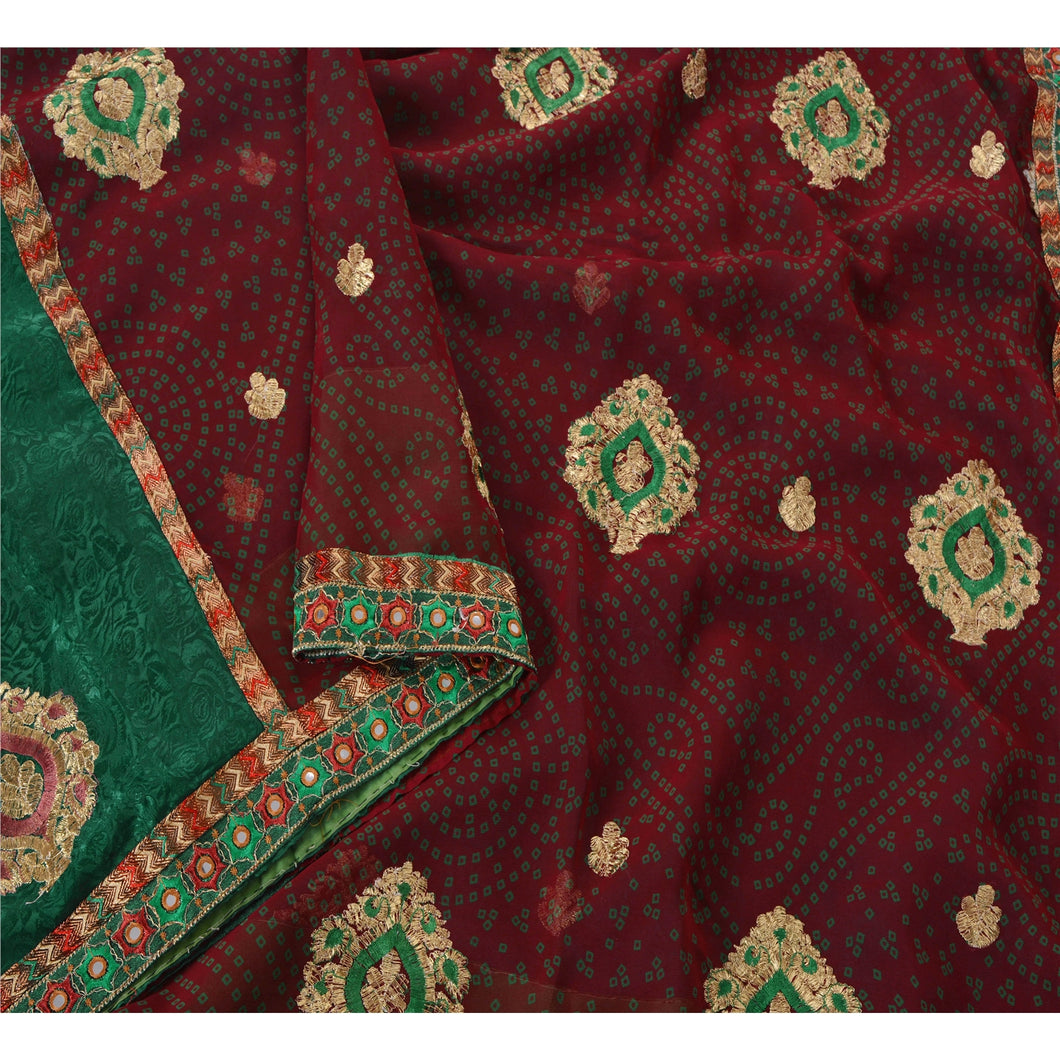 Sanskriti Vintage Green Georgette Sarees Embroidered Woven Bandhani Print Fabric Sari