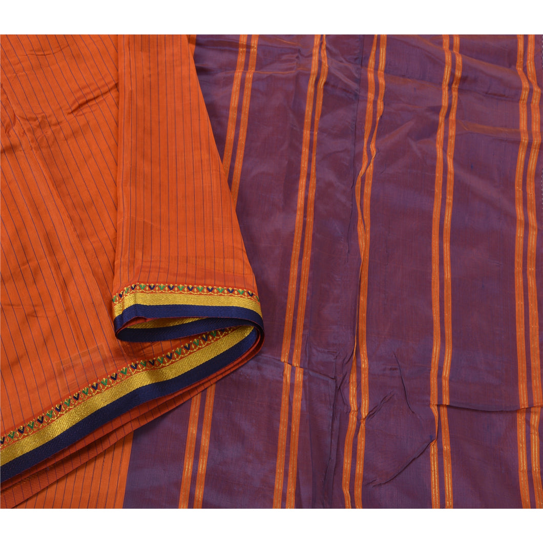 Orange Saree Blend Silk Woven Craft 5 Yd Fabric Premium Sari