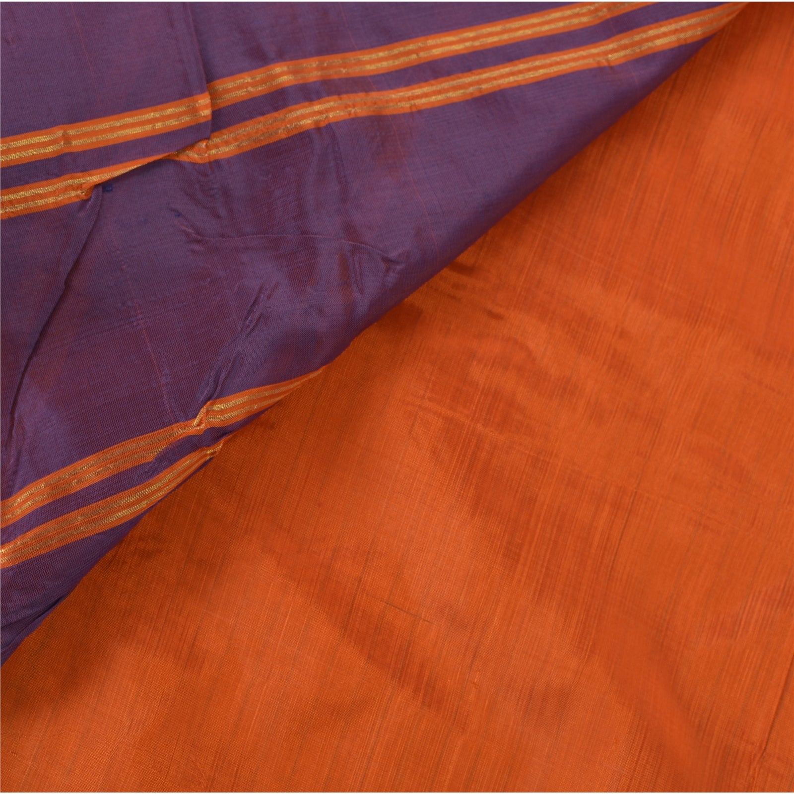 Sanskriti Vintage Orange Saree Blend Silk Woven Craft 5 Yd Sustainable Fabric Premium Sari
