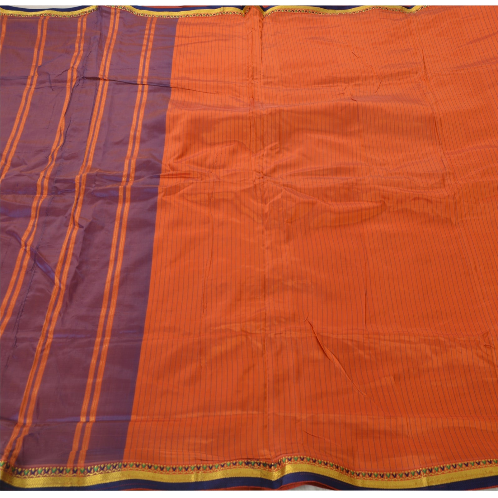 Sanskriti Vintage Orange Saree Blend Silk Woven Craft 5 Yd Sustainable Fabric Premium Sari