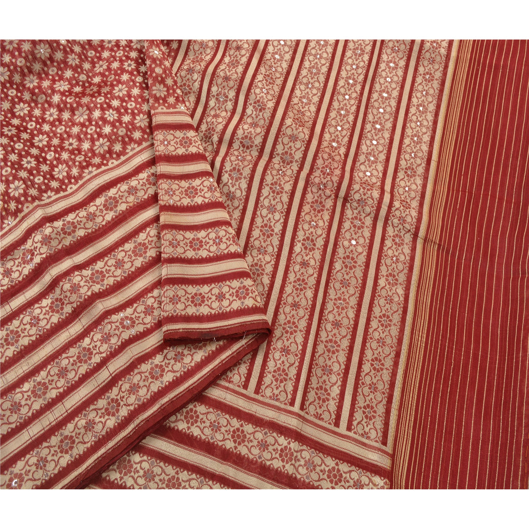 Sanskriti Vinatage Dark Red Saree Art Silk Woven Craft 5 Yd Fabric Premium Sari