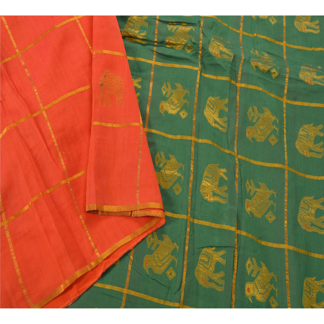 Orange Saree Blend Cotton Zari Woven Craft Fabric Premium Sari