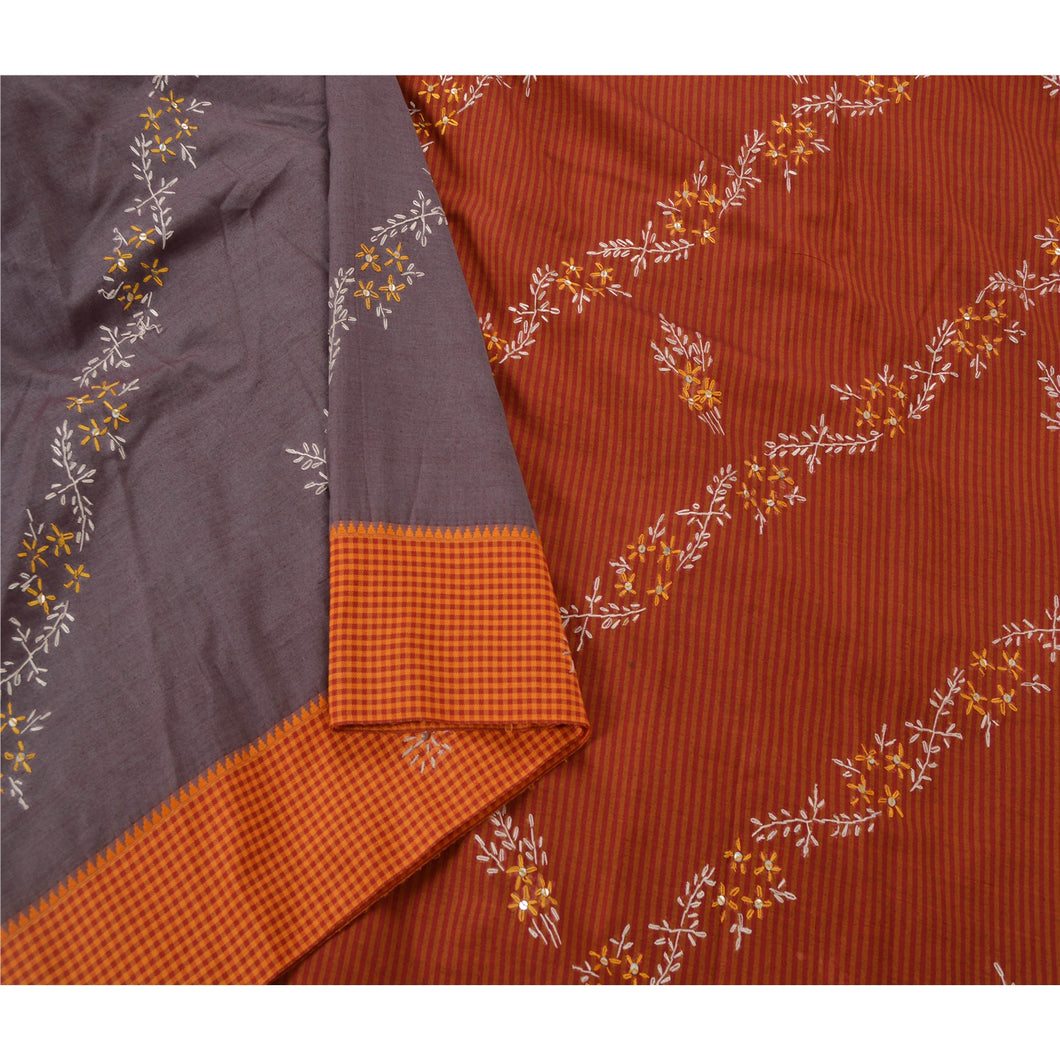 Grey Saree Blend Cotton Hand Beaded Craft Fabric Premium Sari