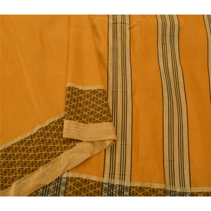 Sanskriti Vintage Saffron Saree Art Silk Woven Craft 5 Yd Sustainable Fabric Premium Sari