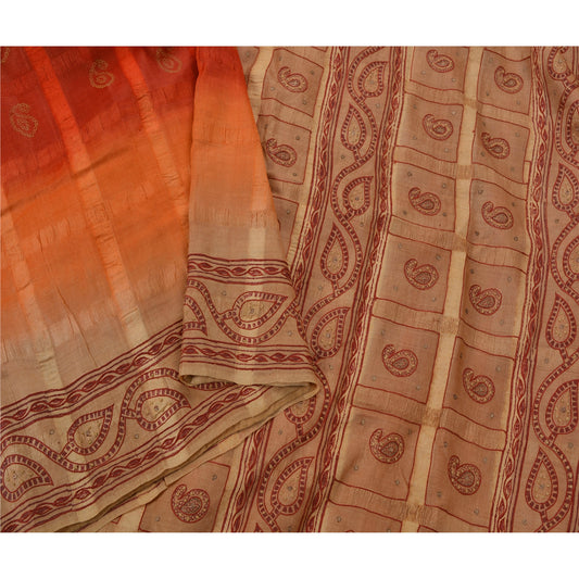 Sanskriti Vintage Saree Pure Silk Hand Embroidered Craft 5Yd Sustainable Fabric Painted Sari