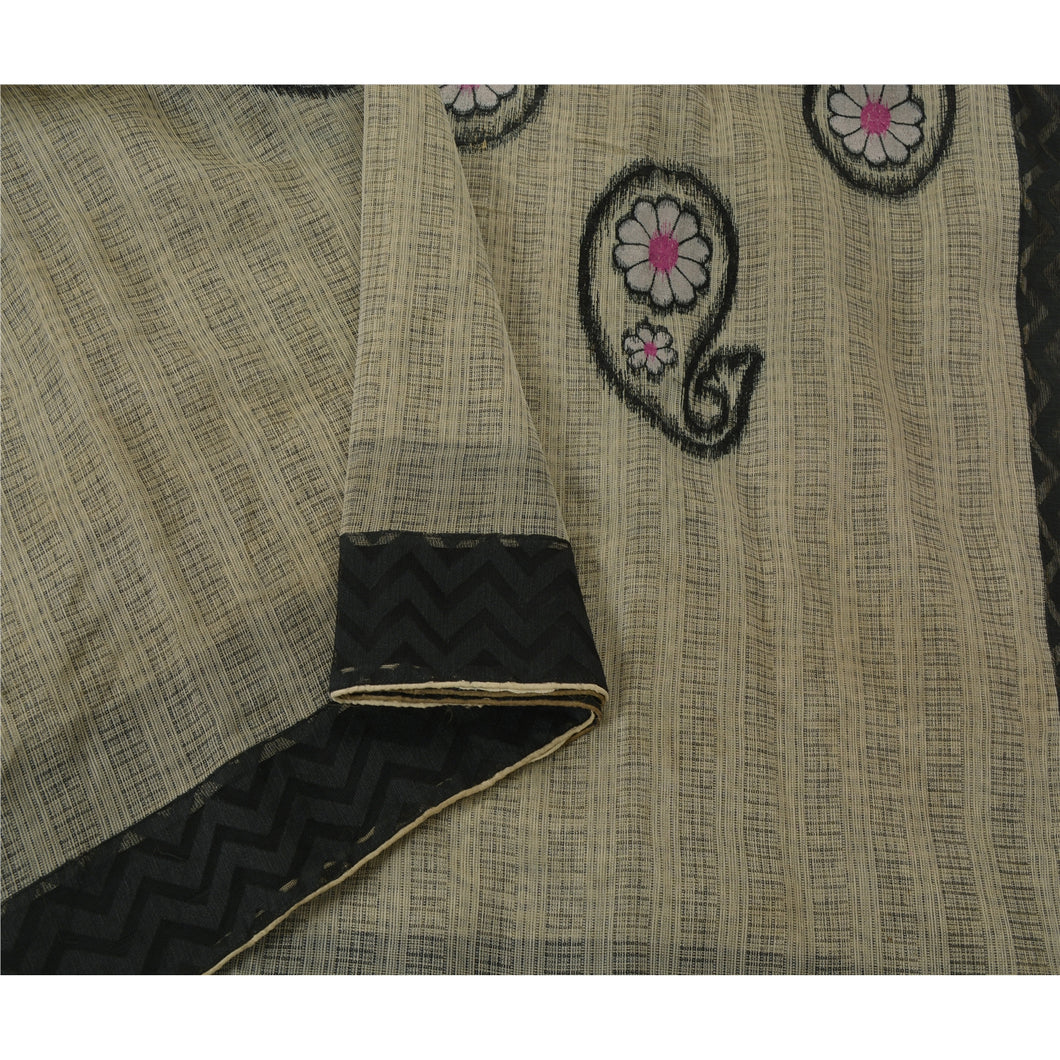 Cream Saree Art Silk Embroidered Woven Craft 5 Yd Fabric Sari