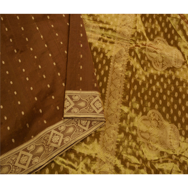 Sanskriti Vintage Brown Saree Cotton Woven Craft 5 Yd Decor Sustainable Fabric Premium Sari