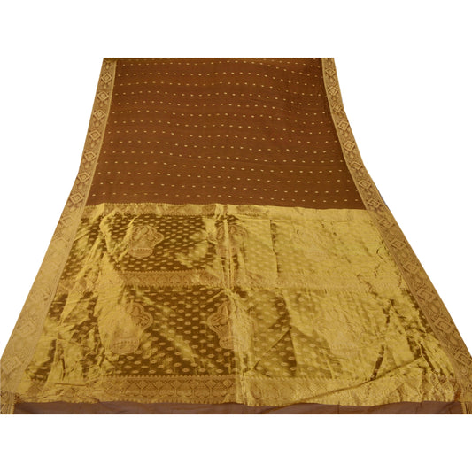 Sanskriti Vintage Brown Saree Cotton Woven Craft 5 Yd Decor Sustainable Fabric Premium Sari