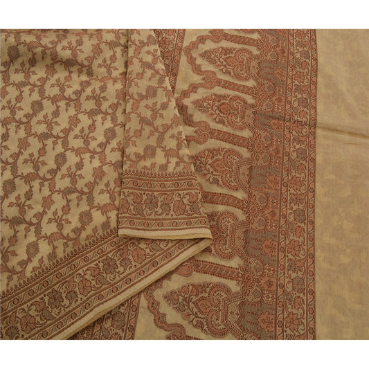 Sanskriti Vintage Cream Saree Art Silk Woven Craft 5Yd Decor Sustainable Fabric Premium Sari