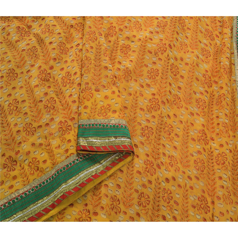 Sanskriti Vintage Orange Saree Blend Georgette Embroidered Craft Sustainable Fabric Sari