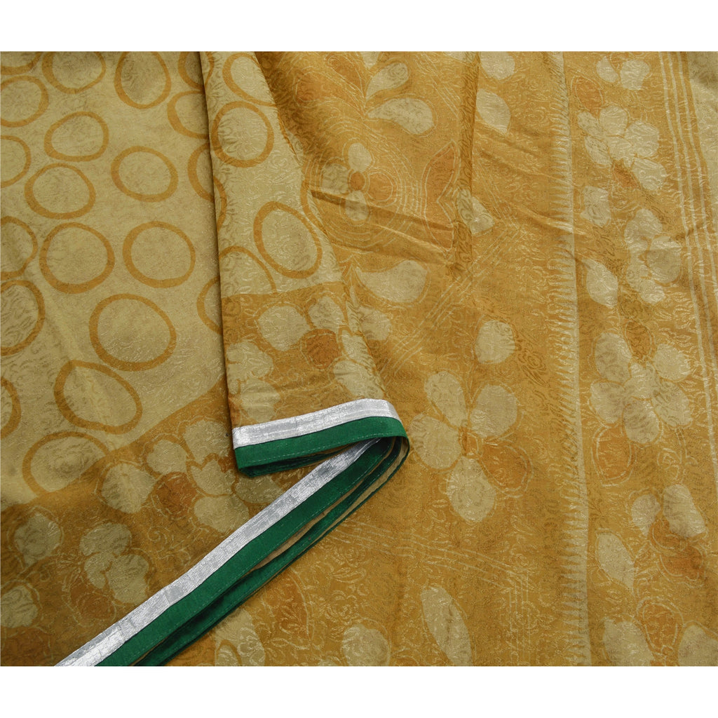 Sanskriti Vintage Sari 100% Pure Silk Green Saree Embroidered Woven 5Yd Craft Fabric Pre-owned Indian Saree Fabric Upcycled Remnant