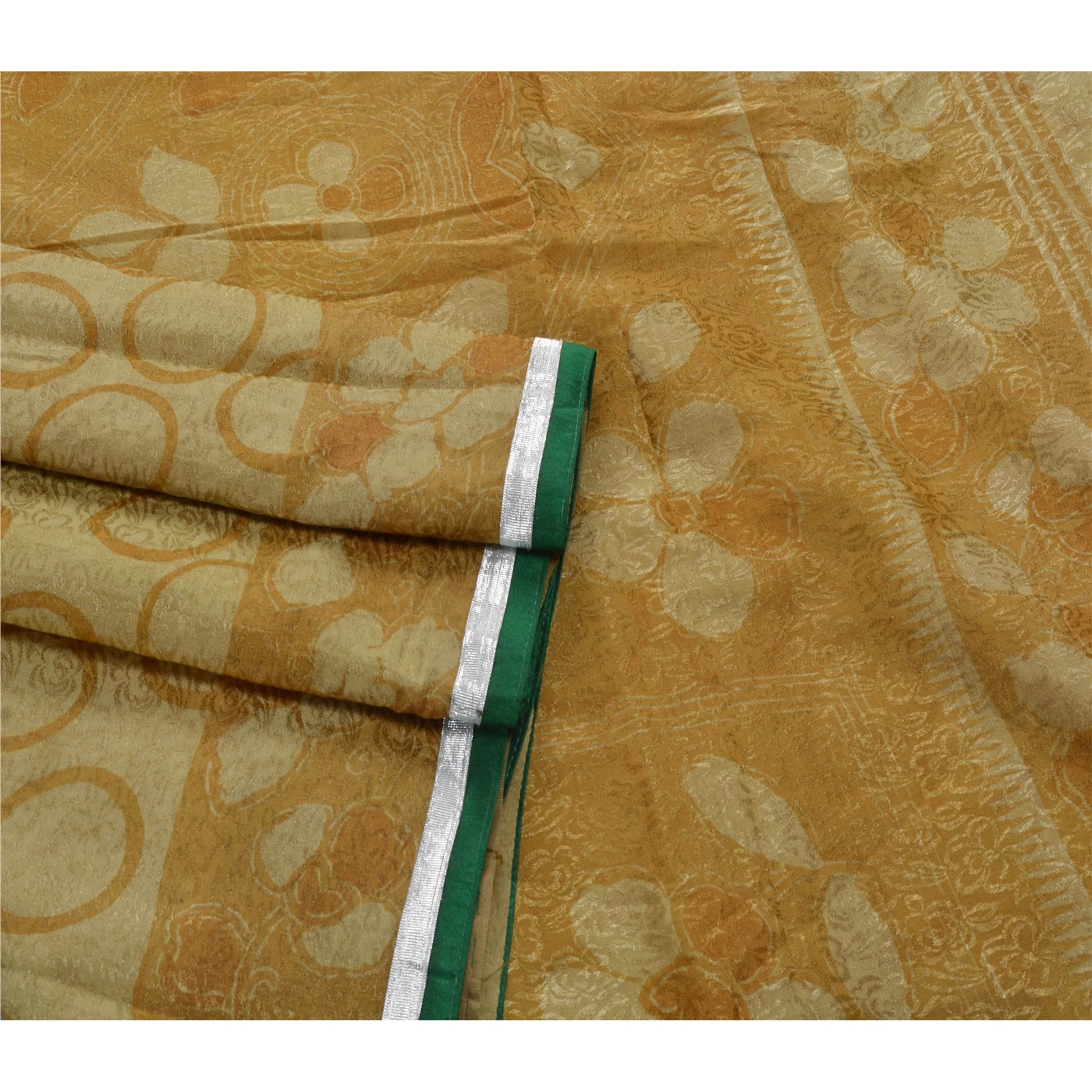 Sanskriti Vintage Sari 100% Pure Silk Green Saree Embroidered Woven 5Yd Craft Fabric Pre-owned Indian Saree Fabric Upcycled Remnant