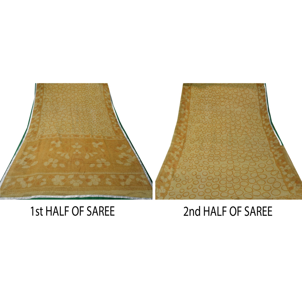 Sanskriti Vintage Sari 100% Pure Silk Green Saree Embroidered Woven 5Yd Craft Fabric Pre-owned Indian Saree Fabric Upcycled Remnant