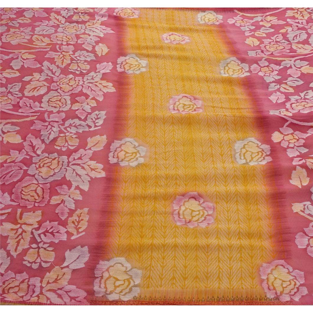 Saffron Saree Pure Georgette Silk Embroidery Craft Fabric Sari