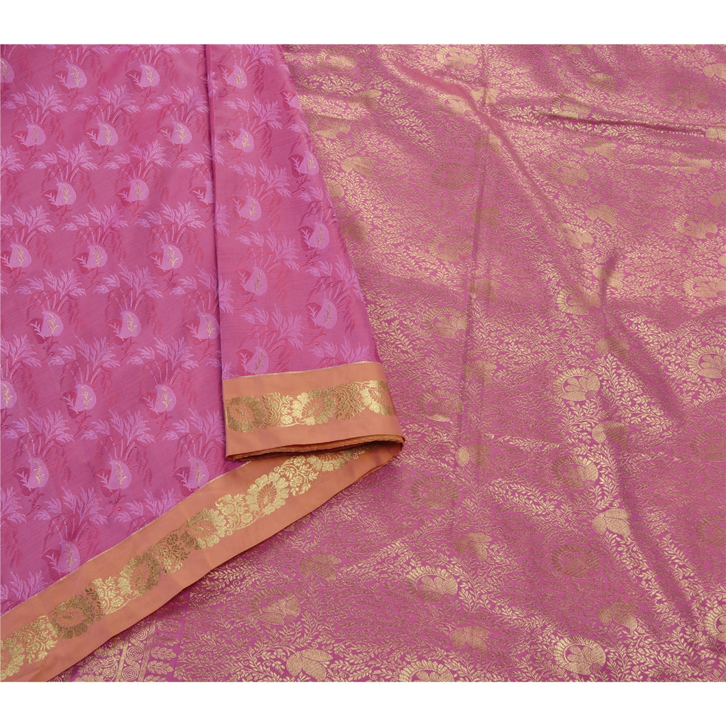 Sanskriti Vintage Pink Saree Art Silk Woven Craft Zari Fabric Premium 5 YD Sari