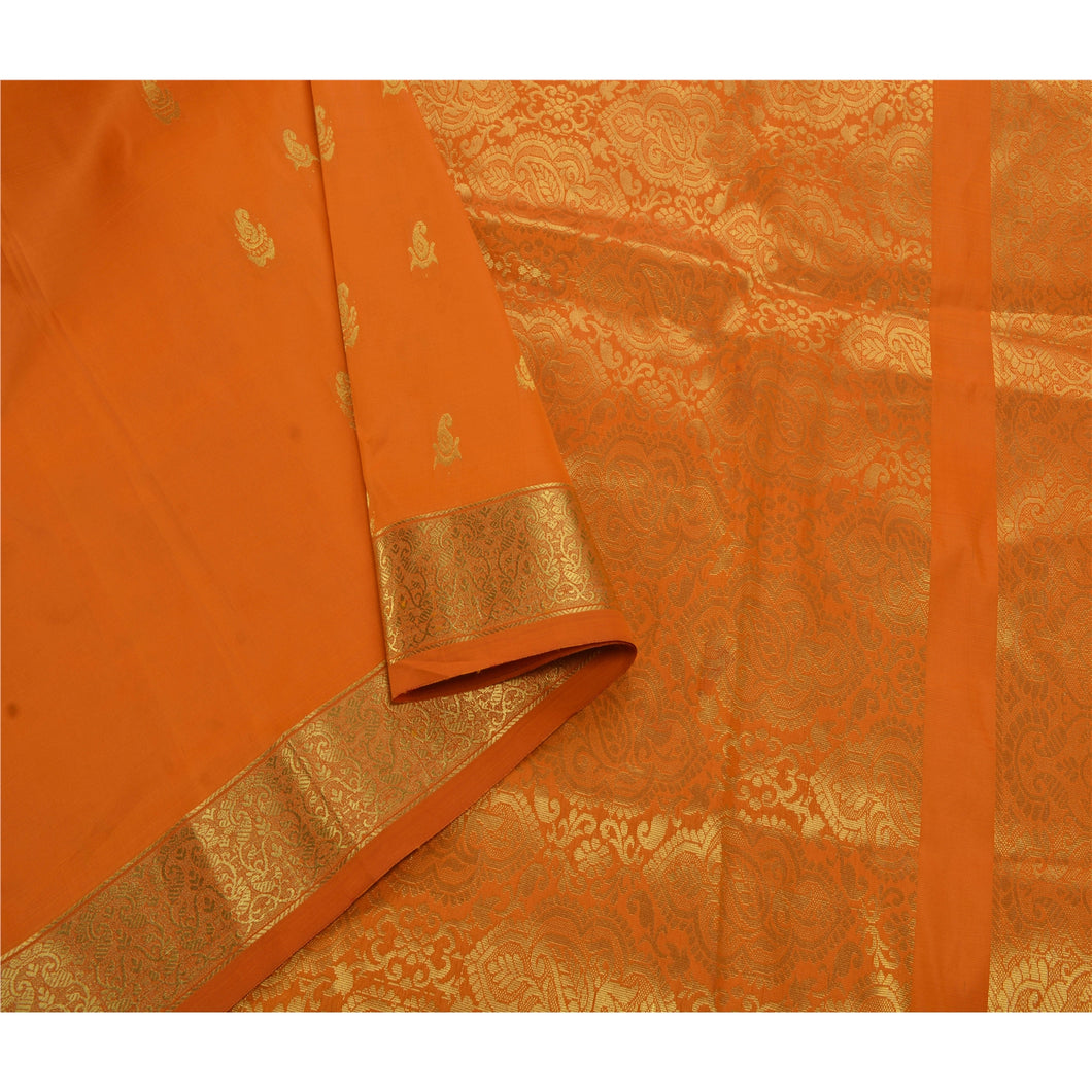 Orange Saree Art Silk Woven Brocade Premium Craft Fabric Sari