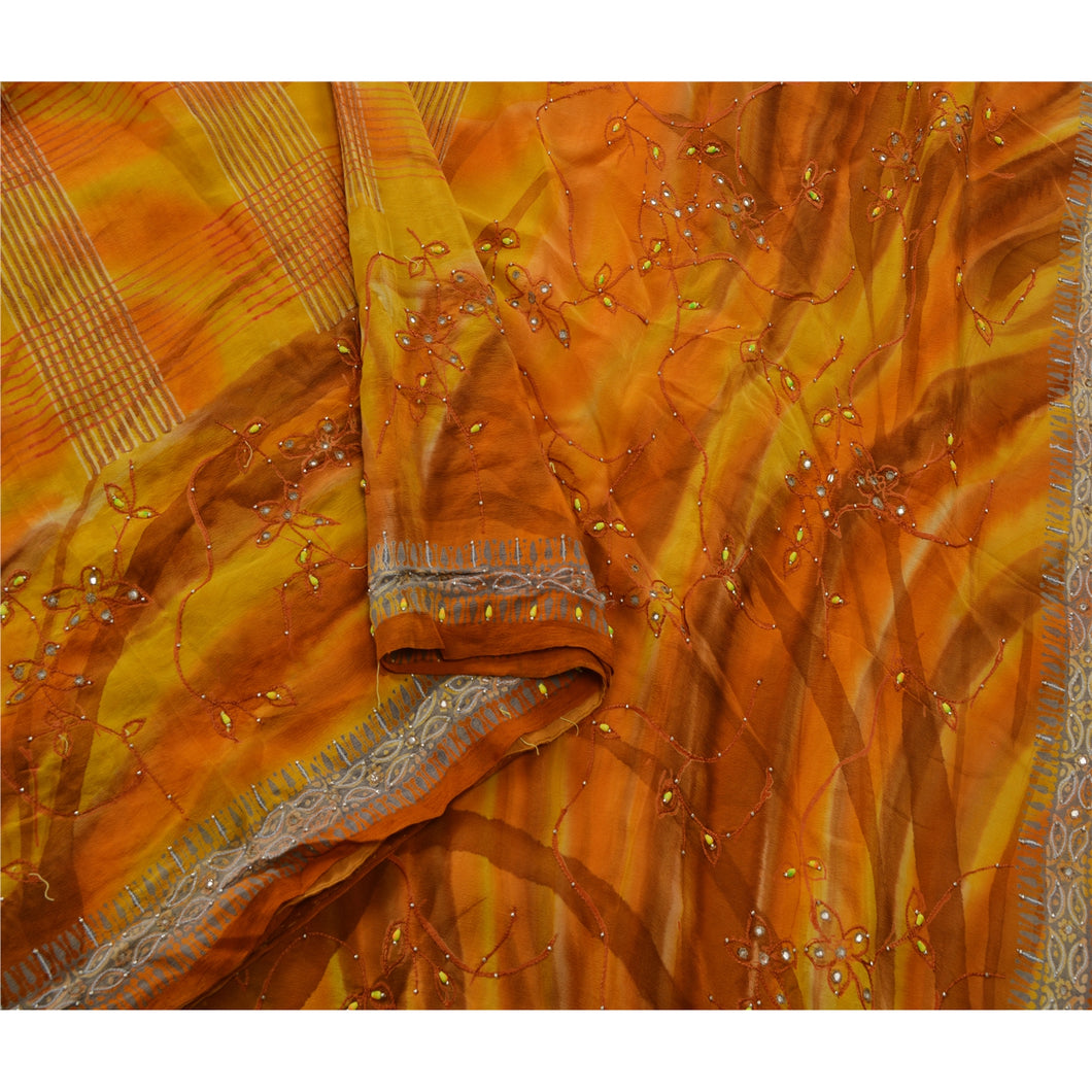 Sanskriti Vintage Sarees Pure Crepe Silk Hand Beaded Craft Fabric Premium Sari