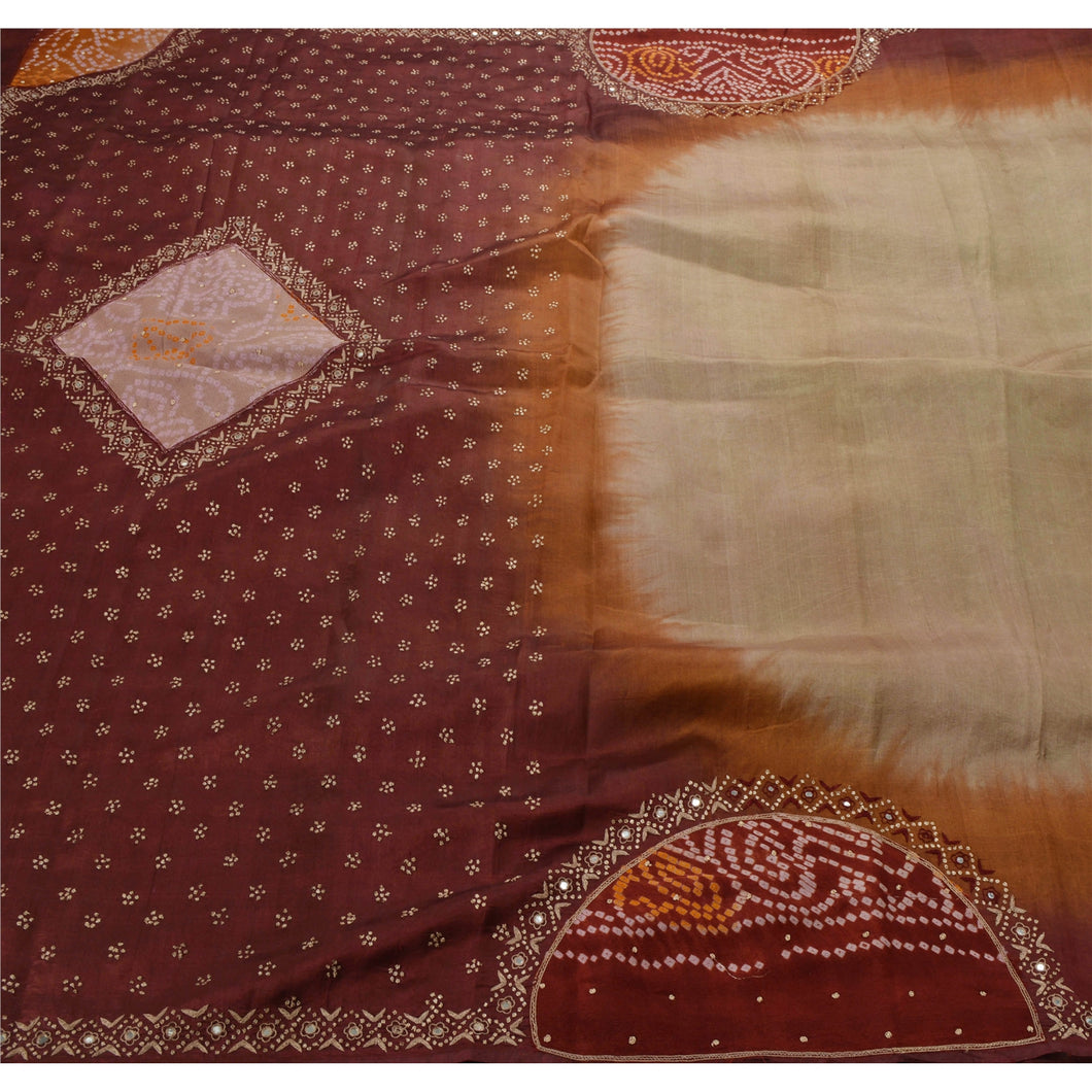 Brown Saree 100% Pure Cotton Woven Craft Fabric 5 Yd Sari