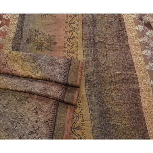 Sanskriti Vintage Brown Saree 100% Pure Silk Woven Craft Sustainable Fabric Decor Sari
