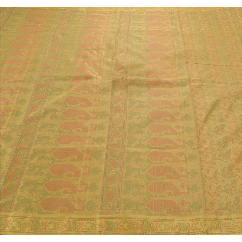 Sanskriti Vintage Cream Sarees Art Silk Woven Craft Sustainable Fabric Premium 5 Yard Sari