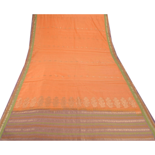 Sanskriti Vintage Peach Saree Blend Silk Woven Craft Sustainable Fabric Premium 5 Yard Sari