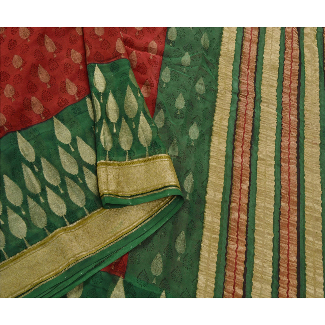 Dark Red Saree Georgette Woven Craft Fabric 5 Yard Zari Sari
