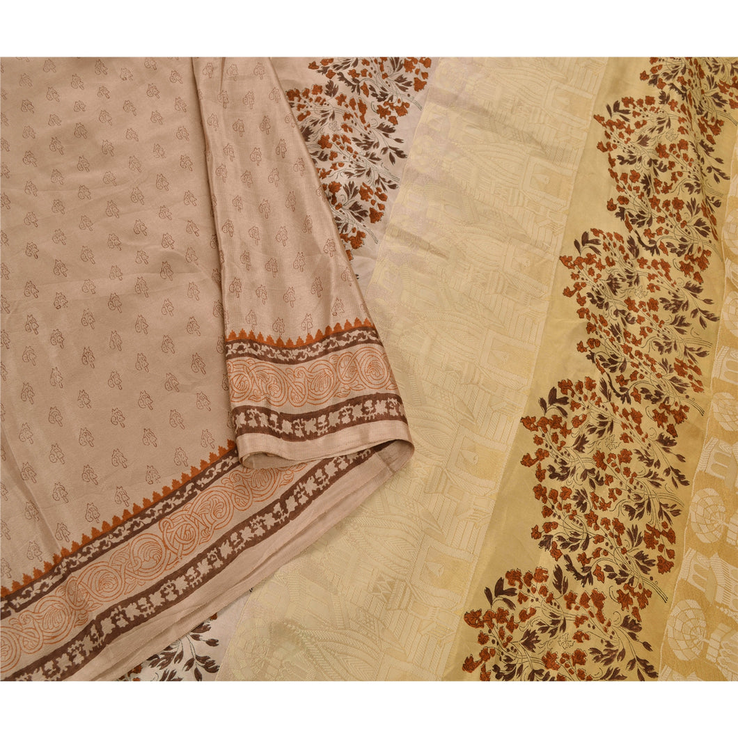 Fawn Saree 100% Pure Silk Woven Craft Fabric 5 Yard Sari