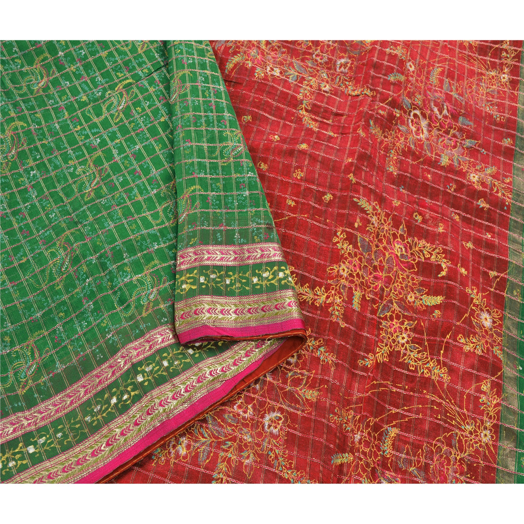Sanskriti Vinatage Green Saree Pure Silk Woven Painted Craft Fabric Premium Sari