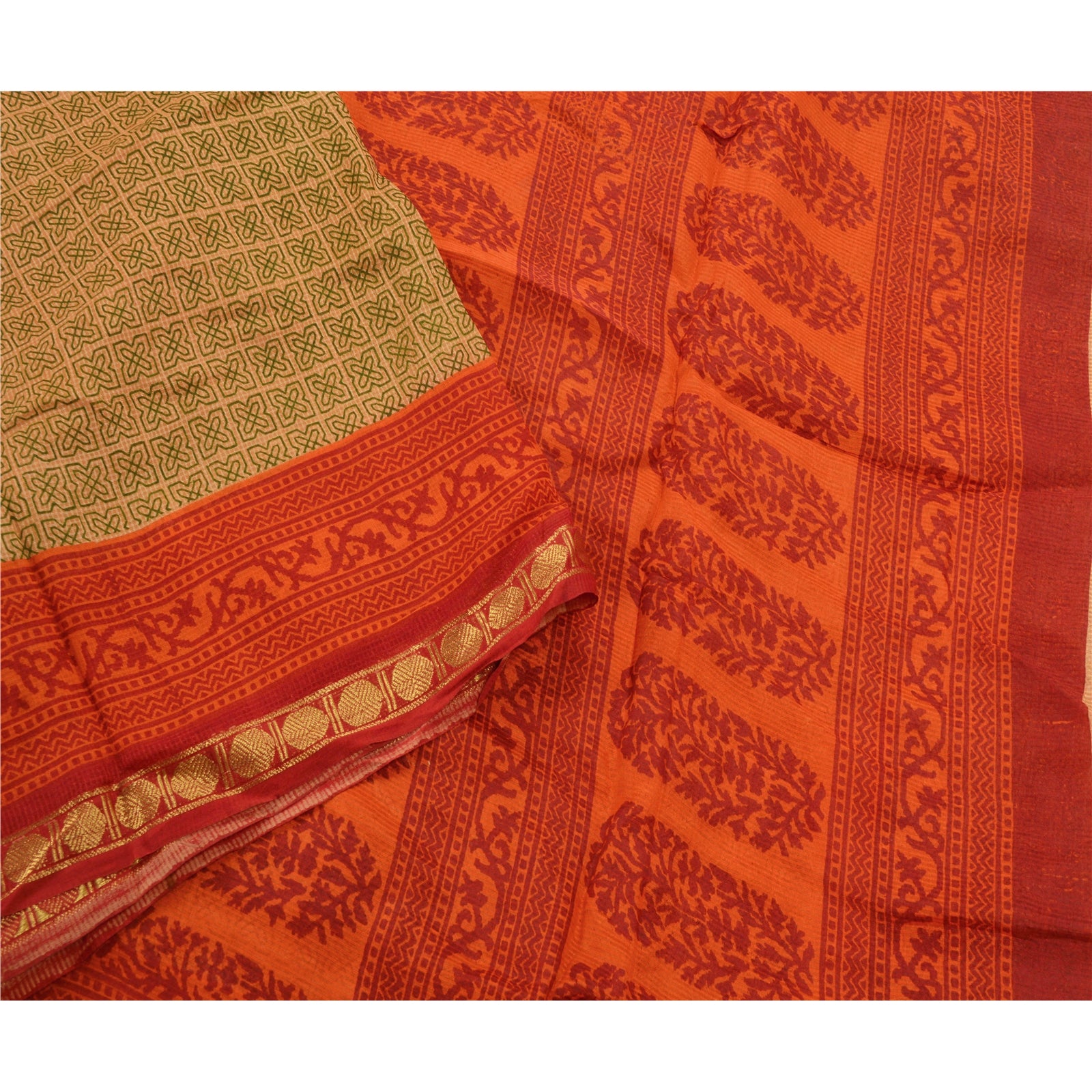 Sanskriti Vintage Orange Saree Pure Cotton Woven Craft Sustainable Fabric Premium Sari
