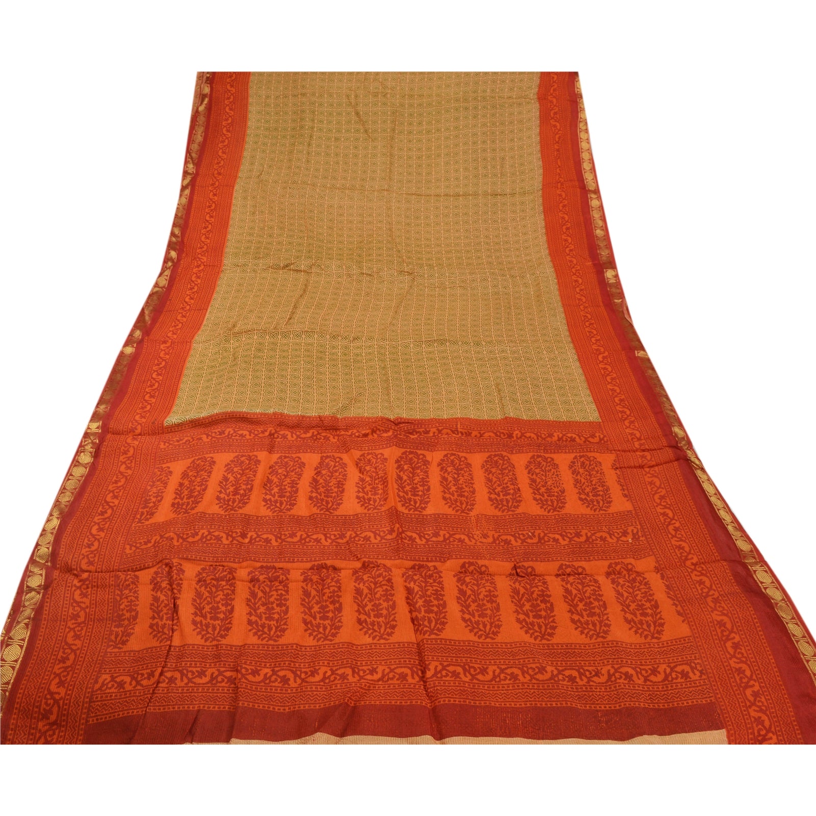Sanskriti Vintage Orange Saree Pure Cotton Woven Craft Sustainable Fabric Premium Sari
