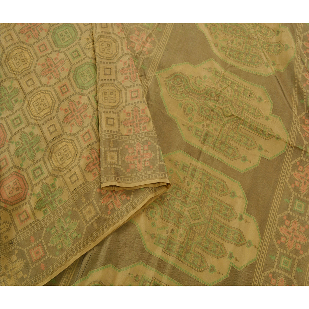 Cream Saree 100% Pure Silk Woven Craft Fabric Premium Sari
